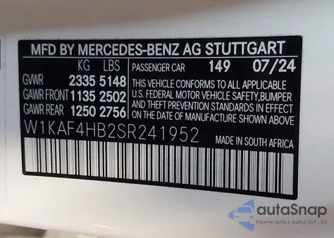 2025 Mercedes-Benz C 300 из США, поврежденный, VIN W1KAF4HB2SR241952